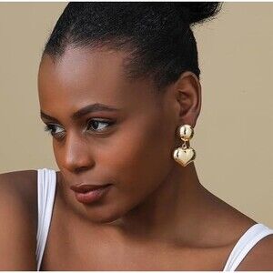 18K Gold PLATED Heart Statement Earrings Valentines Gifts Love Dangle